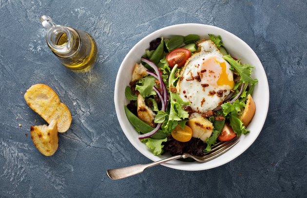 Vegetarian breakfast salad with eggs