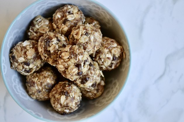 Energy bites in a bowl on a table