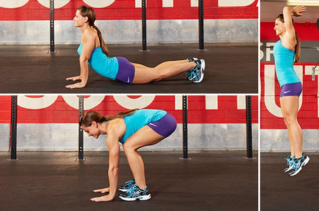 Woman performing CrossFit burpees.