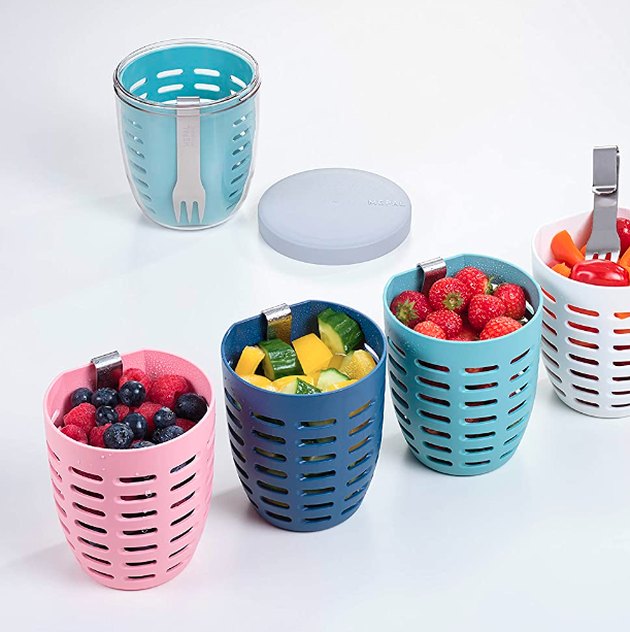 LUXEAR Fruit Vegetable Produce Storage Saver Containers with Lid & Colander  5 Packs BPA-Free Plastic Fresh Keeper Set | Refrigerator Fridge Organizer