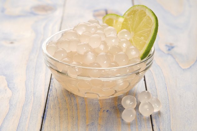 tapioca pearls with lime. white bubble tea ingredients