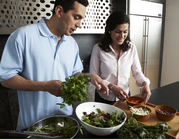 Preparing food in modern kitchen