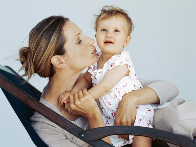 close-up of a mother kissing her son