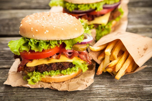 Delicious hamburger and fries