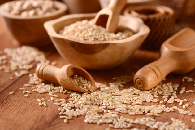 brown rice in foreground
