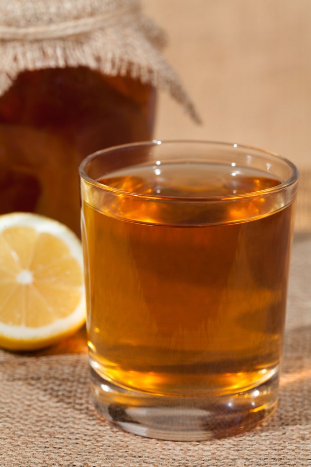 Kombucha superfood pro biotic tea fungus beverage in glass