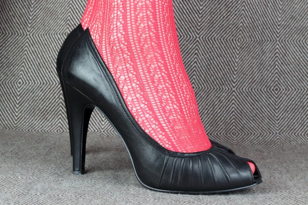 women's black leather shoes with red delicate tights