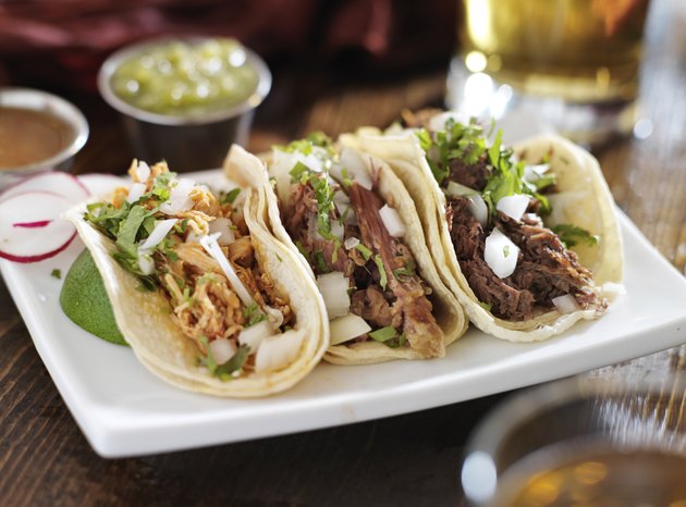 authentic mexican barbacoa, carnitas and chicken tacos
