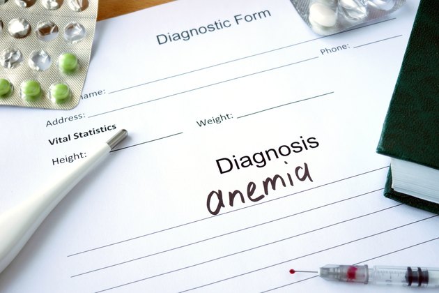 Diagnostic form with Diagnosis anemia and pills.
