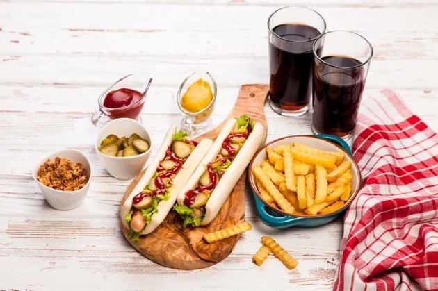Hot dogs, french fries and soda