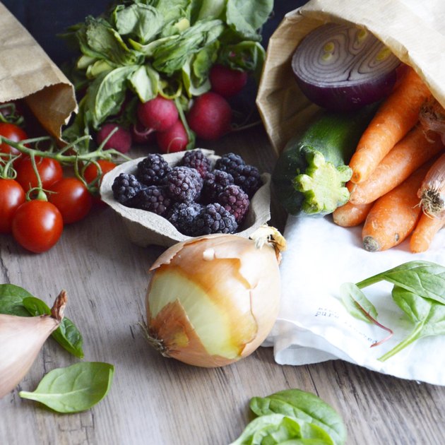 Spring vegetables and fruit