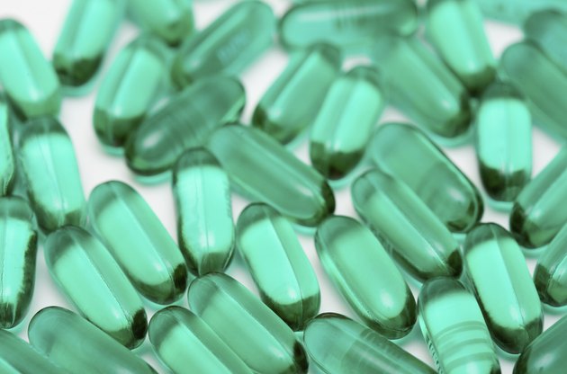 Macro of green gel pills