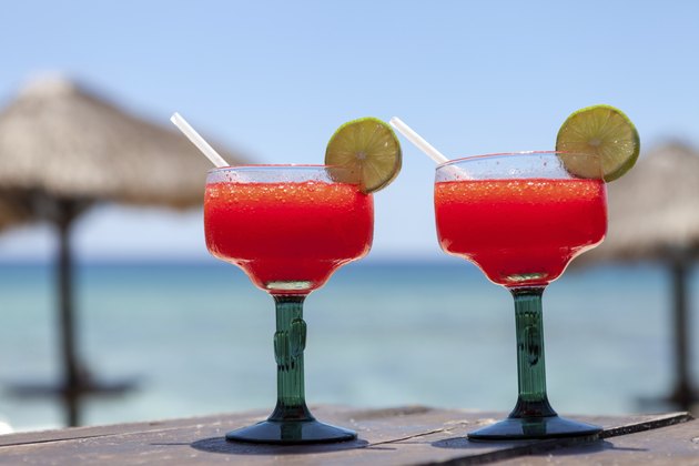 Frozen strawberry margaritas on the beach
