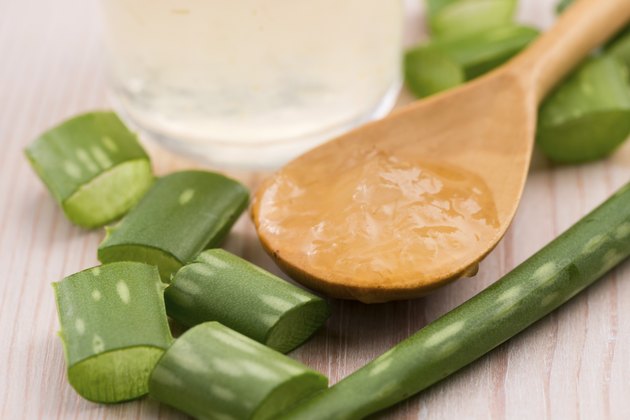 aloe vera juice with fresh leaves