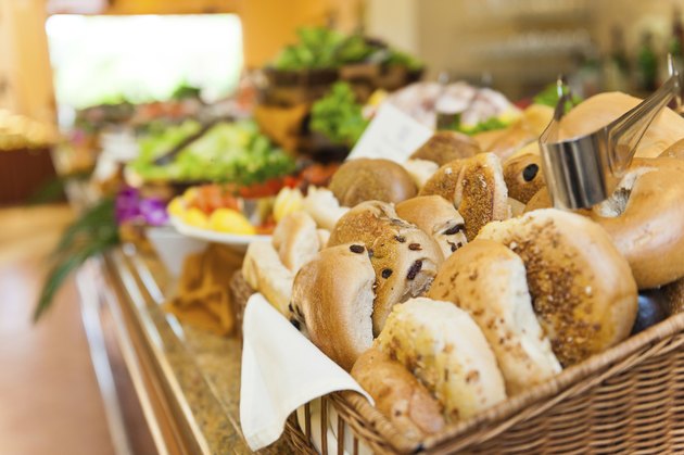 Basket of bagels in a lunch buffet