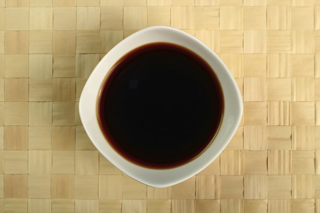 Soy Sauce in bowl. Directly Above.