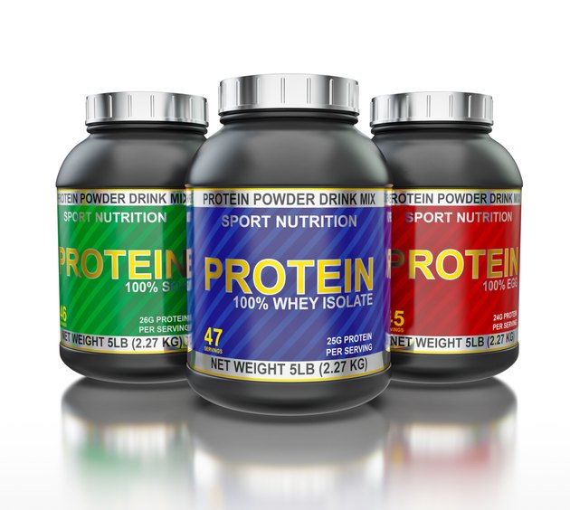 Protein jars isolated on white background with reflection