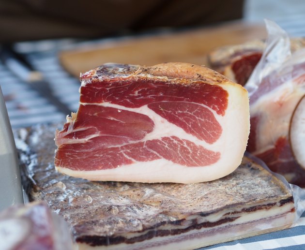 Piece of a premium smoked bacon.