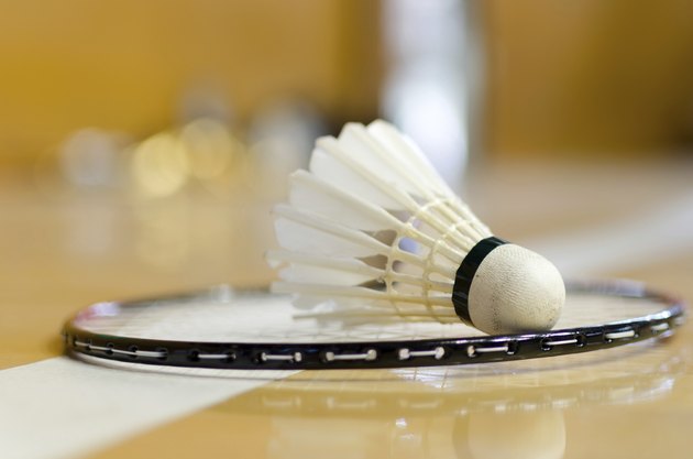 Shuttlecock on badminton racket