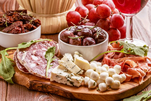 Wine snack set. Variety of cheese and meat.