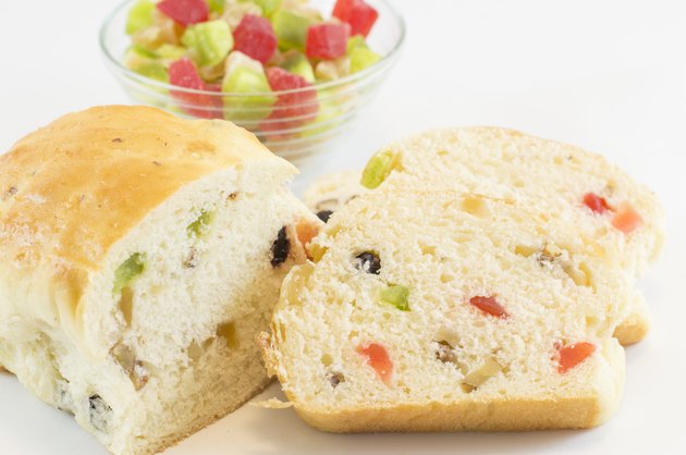 Fruit bread and a bowl of various dry fruits
