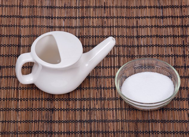 Ceramic neti pot and sea salt