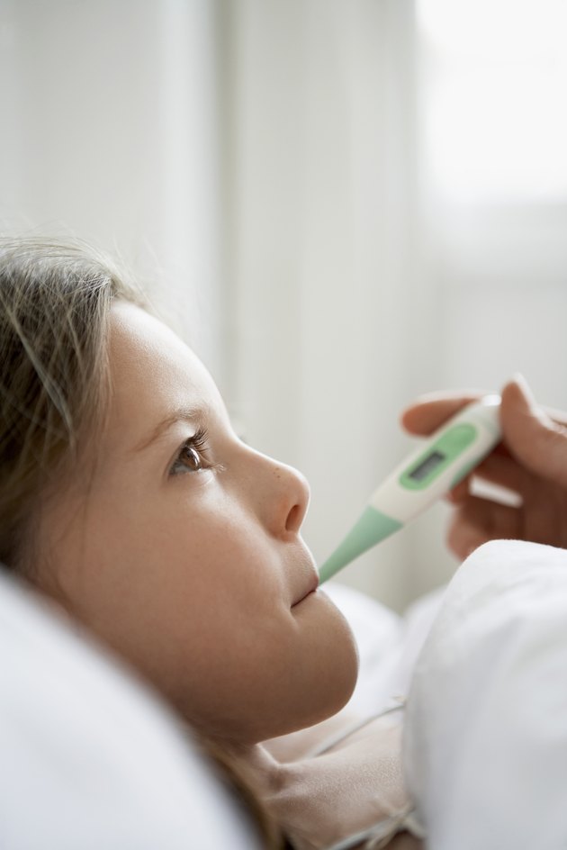 Girl With Thermometer In Mouth