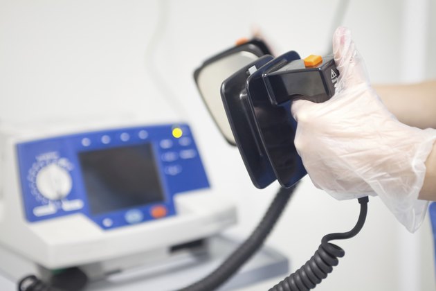 Defibrillator in physician's hands
