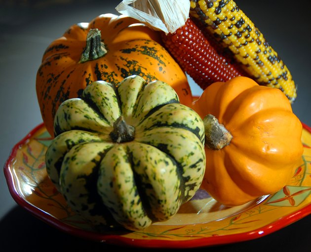 halloween gords and indian corn