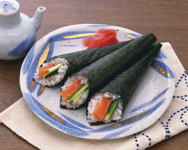 Hand Rolls Sushi, High Angle View