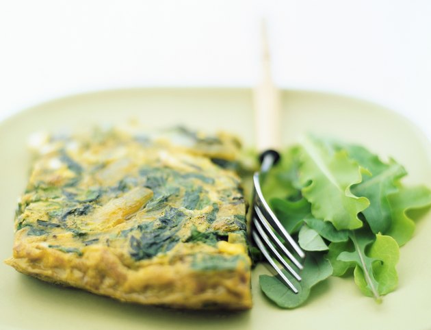 Spinach Omelet and lettuce on a Plate, Fork in Between