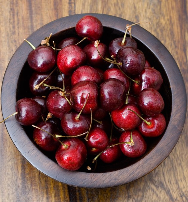 Cherries in wooden bowl