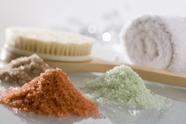 Bath salts, towel and body brush