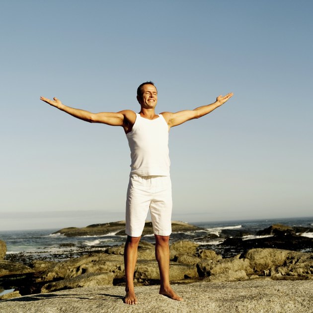 delighted man at the beach