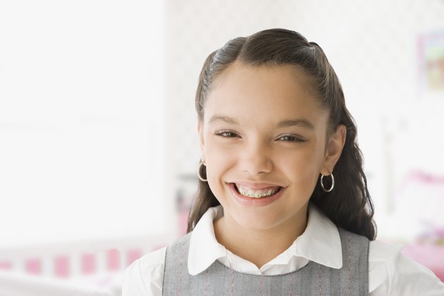 Hispanic girl with orthodontic braces