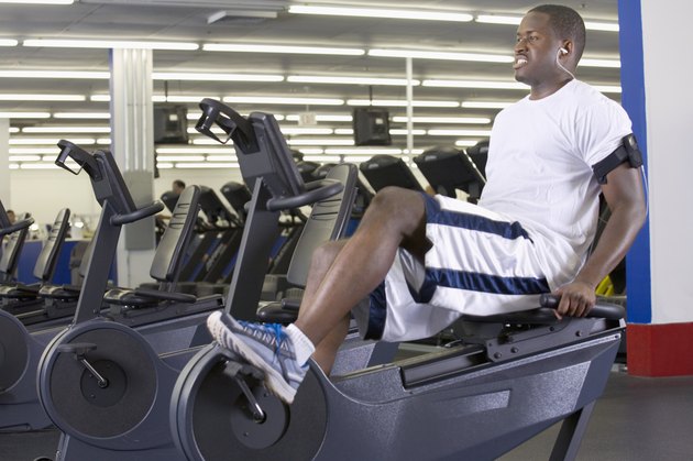 Man on stationary bicycle