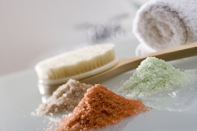 Bath salts, towel and body brush