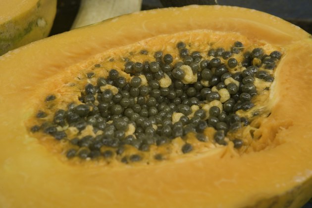 Exotic papaya fruit with seeds, close-up