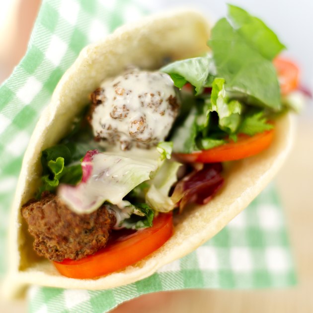 high angle view of a pita bread vegetable sandwich