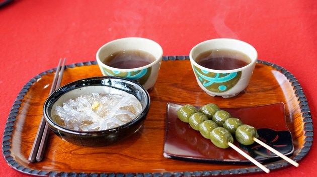 Japanese Kyoto traditional sweets dessert set serve with tea
