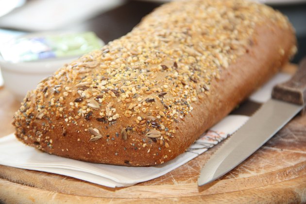 Fresh whole grain bread cut in half