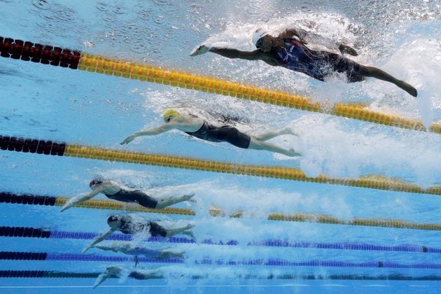 RIO DE JANEIRO - AUGUST 12: (R-L) Simone Manuel of the United States, Cate Campbell of Australia and Francesca Halsall of Great Britain compete in the Women's 50m Freestyle heat on Day 7 of the Rio 2016 Olympic Games at the Olympic Aquatics Stadium on August 12, 2016 in Rio de Janeiro, Brazil. (Photo by Adam Pretty/Getty Images)