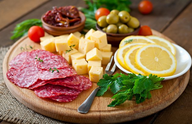 Antipasto catering platter with salami and cheese