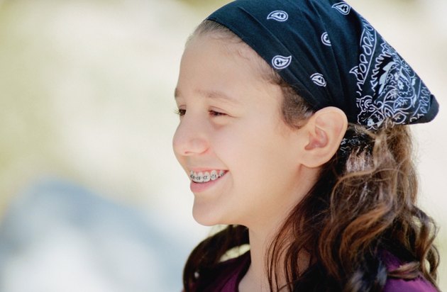 Girl (12-13 years) wearing headscarf, side view