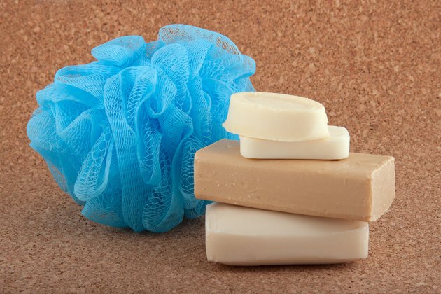 Soap bars and a bath sponge