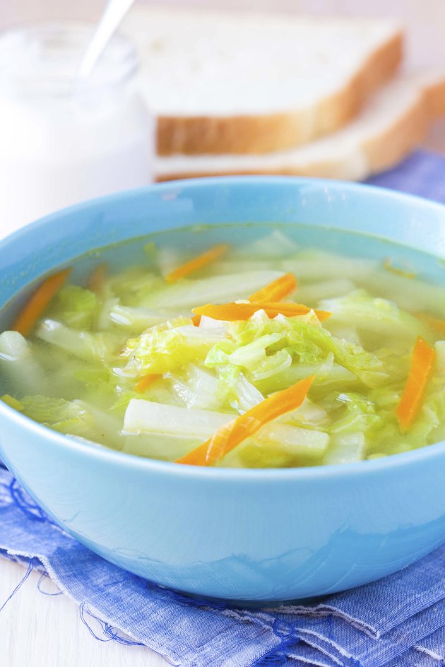 Vegetable soup with cabbage, kohlrabi, carrots, healthy vegan