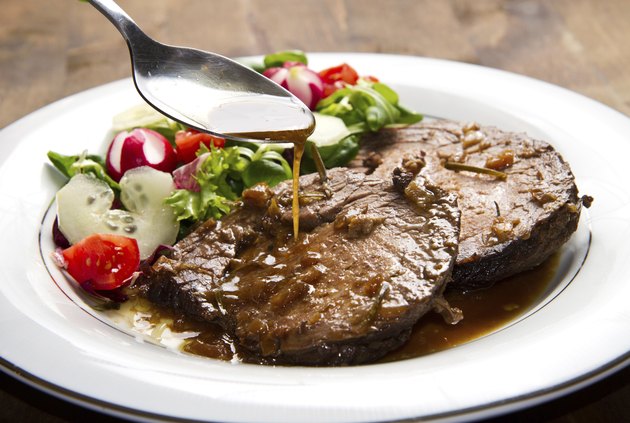 beef garnished with fresh salad