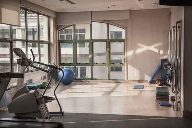 Fitness studio with dance rail.
