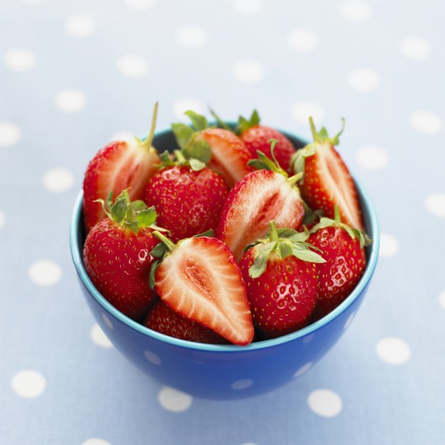 Bowl of strawberries, close up