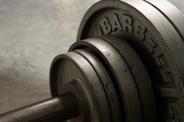 Barbell, close-up of weights, elevated view